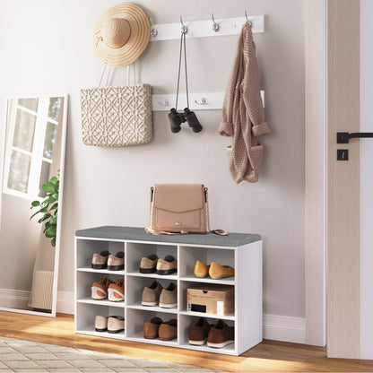 HOOBRO Shoe Bench, Cubby Entryway Storage Bench with Cushion, Coat Rack, Hall Tree, 31.5" Multifunctional Shoe Rack, Storage Cabinet for Entryway, Bedroom, Hallway