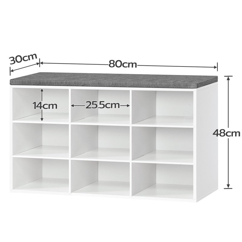 HOOBRO Shoe Storage Bench with Cushion and Coat Hooks, Shoe Rack Bench with Padded Seat, 80 cm Coat Rack for Hallway, 9 Compartments, Storage Cabinet for Bedroom, Living Room