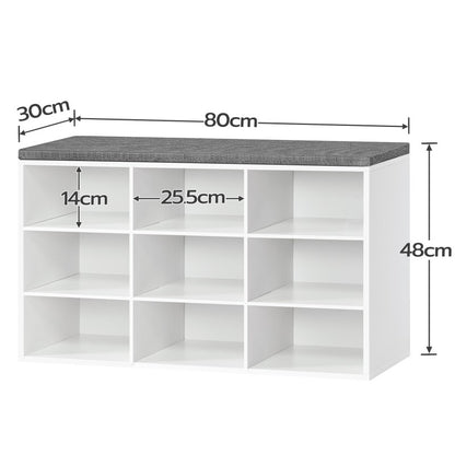 HOOBRO Shoe Storage Bench with Cushion and Coat Hooks, Shoe Rack Bench with Padded Seat, 80 cm Coat Rack for Hallway, 9 Compartments, Storage Cabinet for Bedroom, Living Room