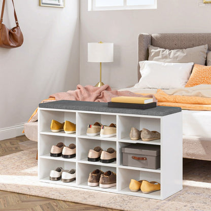 HOOBRO Shoe Storage Bench with Cushion and Coat Hooks, Shoe Rack Bench with Padded Seat, 80 cm Coat Rack for Hallway, 9 Compartments, Storage Cabinet for Bedroom, Living Room