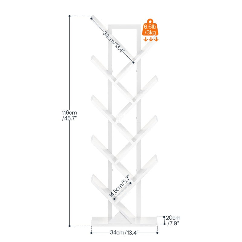 HOOBRO 9-Tier Tree Bookshelf with LED Lights, Floor Standing Book Shelf, Modern Wooden Bookcase with Metal Frame, for Books, CD, Living Room, Bedroom, Office