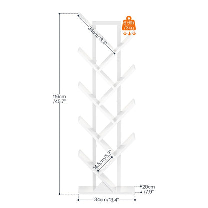 HOOBRO 9-Tier Tree Bookshelf with LED Lights, Floor Standing Book Shelf, Modern Wooden Bookcase with Metal Frame, for Books, CD, Living Room, Bedroom, Office