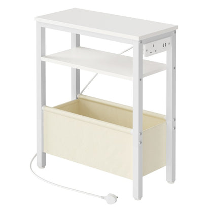 HOOBRO Narrow Side Table, Slim Side Table with Charging Station, USB Ports and Power Outlet, Bedside Table for Small Space, 40 x 20 x 60 cm, for Living Room