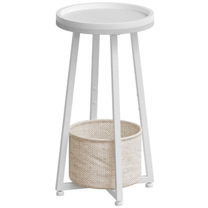 HOOBRO Round Side Table, 2-Tier Sofa Side Table Small Table with Storage Basket, Small Bedside Table, Compact Corner Tables for Small Spaces, Living Room, Bedroom