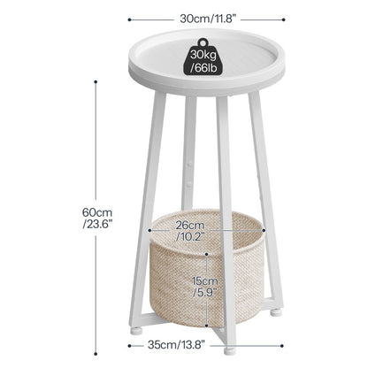HOOBRO Round Side Table, 2-Tier Sofa Side Table Small Table with Storage Basket, Small Bedside Table, Compact Corner Tables for Small Spaces, Living Room, Bedroom