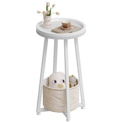 HOOBRO Round Side Table, 2-Tier Sofa Side Table Small Table with Storage Basket, Small Bedside Table, Compact Corner Tables for Small Spaces, Living Room, Bedroom