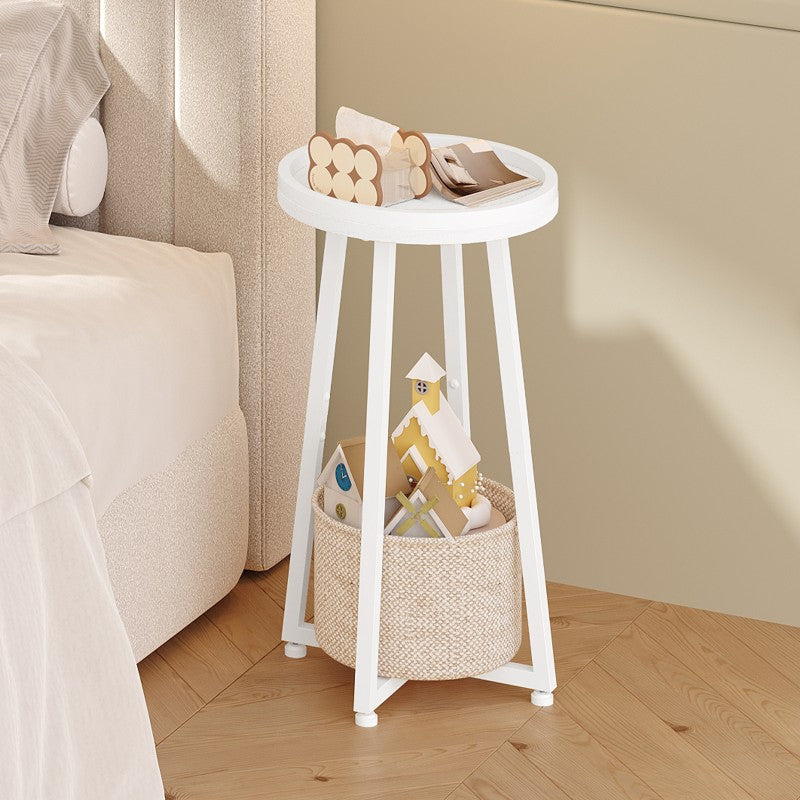 HOOBRO Round Side Table, 2-Tier Sofa Side Table Small Table with Storage Basket, Small Bedside Table, Compact Corner Tables for Small Spaces, Living Room, Bedroom