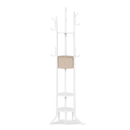 HOOBRO Coat Stand, Coat Rack for Hallway, Freestanding Coat Stand with Storage Shelves, Hall Trees with 6 Support Legs and 9 Hooks, Hat Stand for Hallway, Bedroom