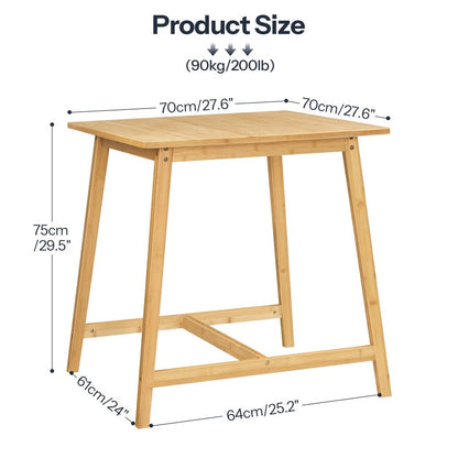 HOOBRO 70cm Bamboo Dining Table, Square Kitchen Table for 2-4, Writing Table for Small Spaces, Easy to Assemble, for Dining Room, Living Room, Office, Apartment